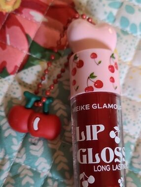 Glamour Cherry Red Kids Lip Gloss with Pink Cherry Cap